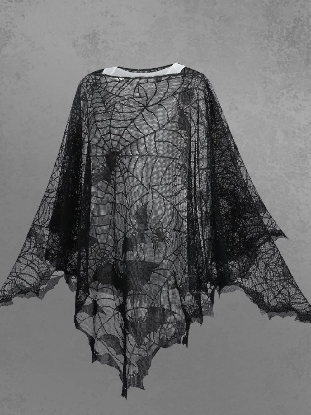 Black Spiderweb And Bats Lace Poncho Costume